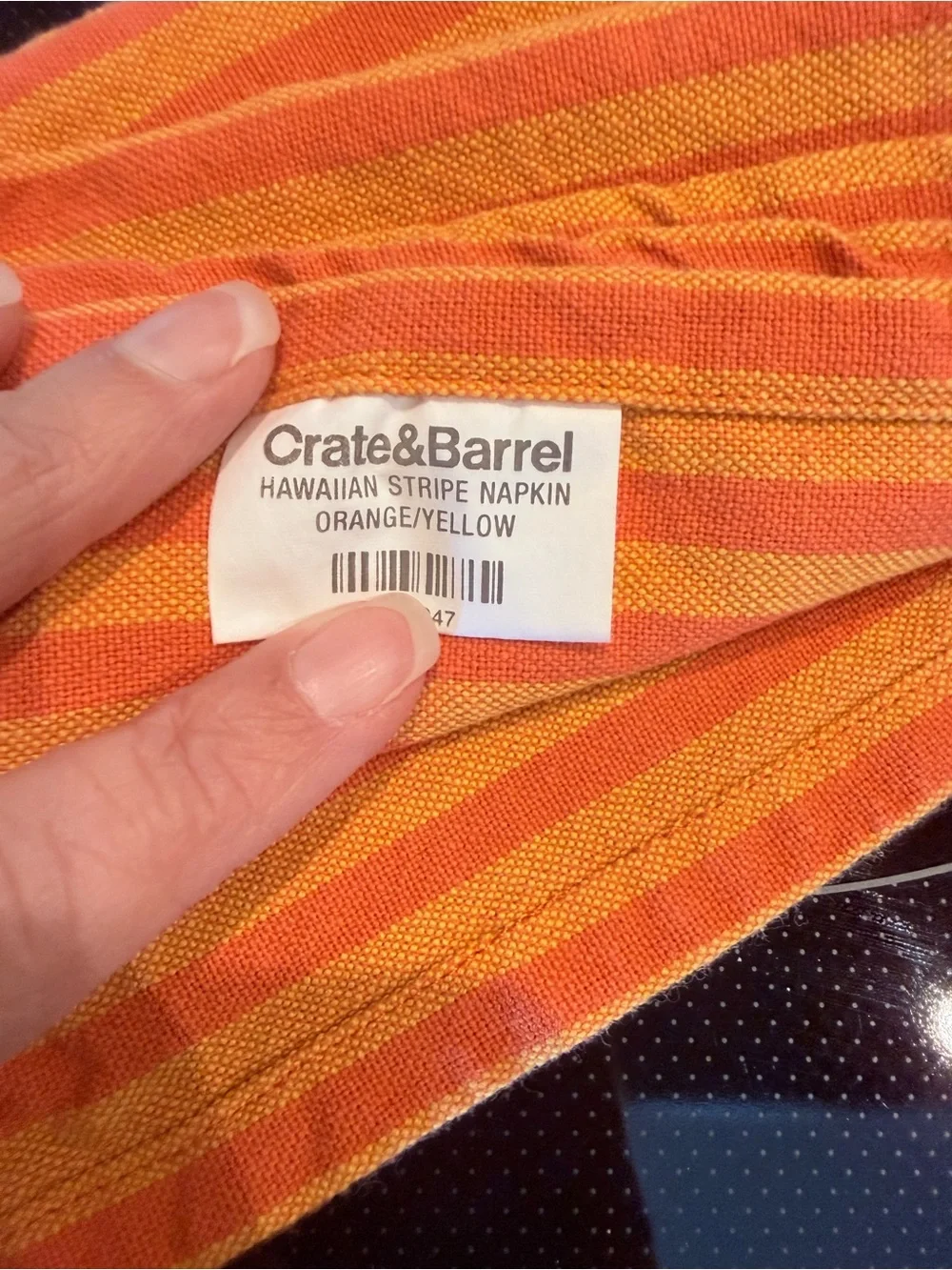 Crate & Barrel Hawaiian Stripe Napkin in Orange and Yellow 6 pieces